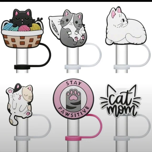 Cat Silicone Straw Toppers - Picture 1 of 4